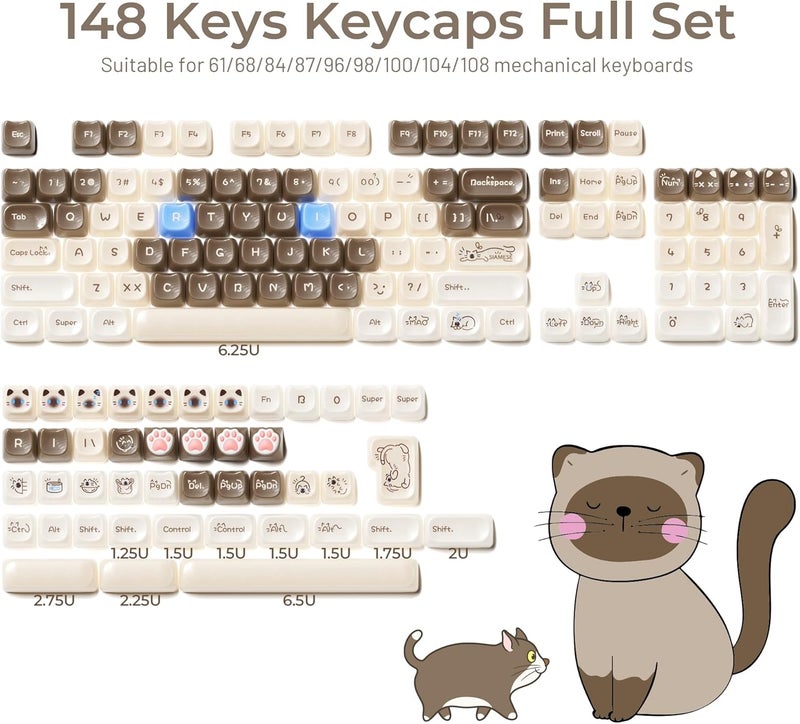 HITIME x XVX Jelly Keycaps - Cute Jade Keycaps, Siamese Cat Ceramic Keycap 60 65 75 100 Percent, Mao Profile, Custom Keycap 148 Keys Set for 100%, 75%, 65%, 60% Mechanical Keyboard - Image 3